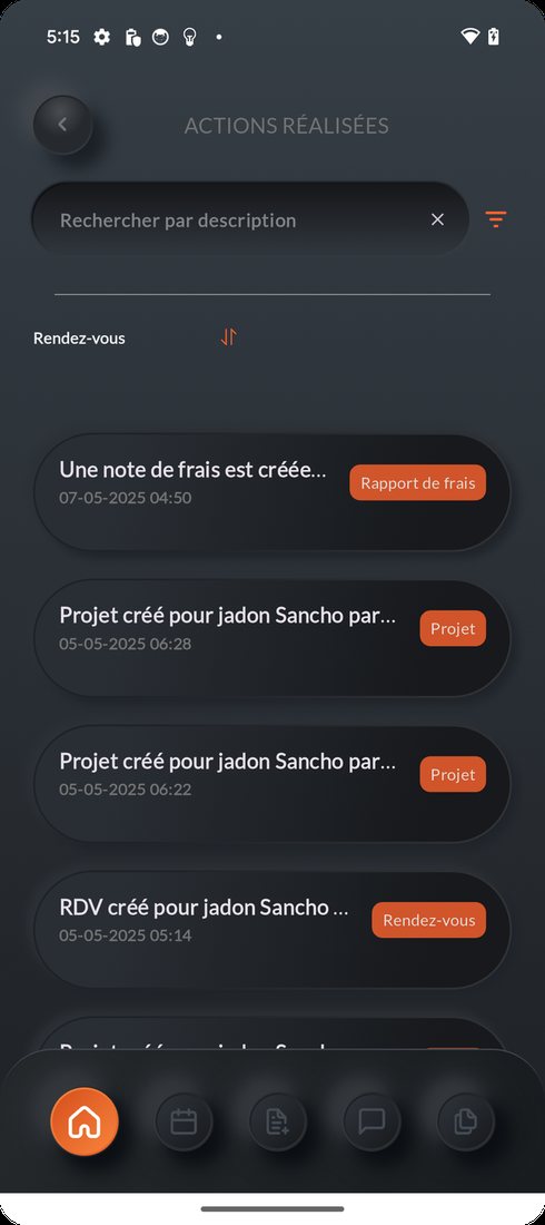 Fil des actions réalisées