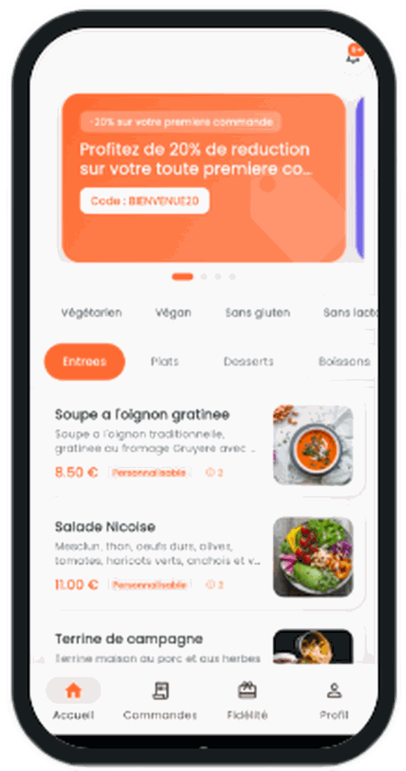 Carte avec filtres alimentaires