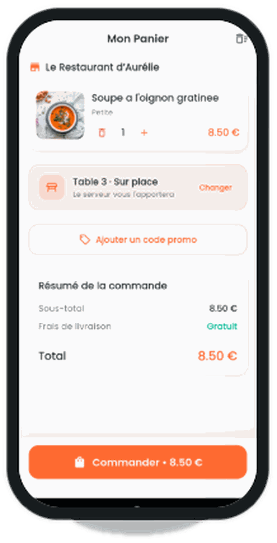 Mon Appli Restaurant — cart and table ordering